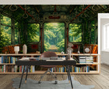 Self-Adhesive Wallpaper Forgotten Train in the Forest – Nature Print for Bedroom
