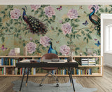 Non-Woven Vintage Floral Wallpaper Royal Peacock Garden Wall Mural