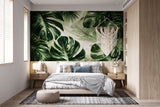 Dark Tropical Monstera Leaves Wall Mural - Peel & Stick Wallpaper