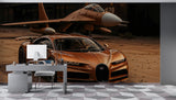 Car in bronze color Self-adhesive wall mural for workshop, office, study, or hall stylish wall mural "Sports car and fighter jet in a unified color scheme" ✈️🚗