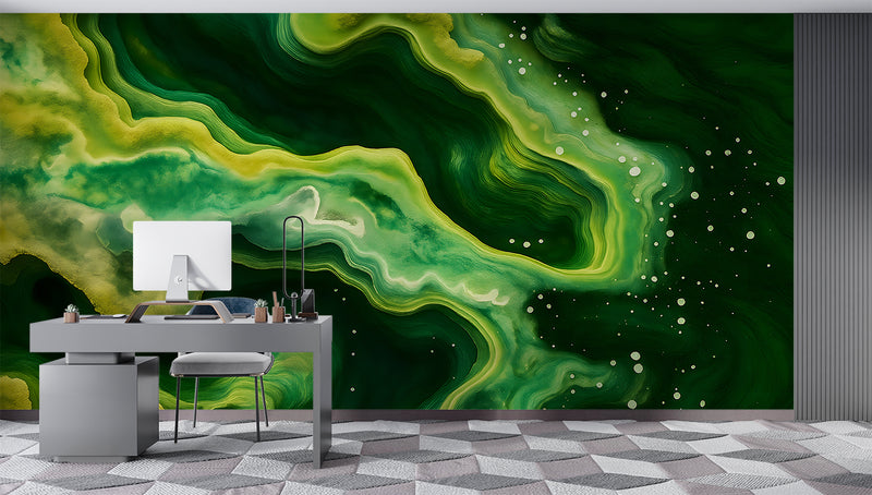Bright Abstraction Self-Adhesive Wallpaper For Living Room, Bedroom, Office Dark Green Color Color Overflows ✨