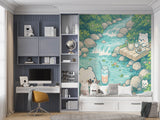 Kawaii Polar Bear Creek Picnic Nursery Wallpaper - Peel & Stick Mural