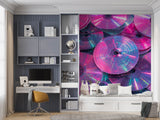 Retro Y2K Aesthetic CD Wall Mural - Neon Pink Iridescent Peel and Stick Wallpaper