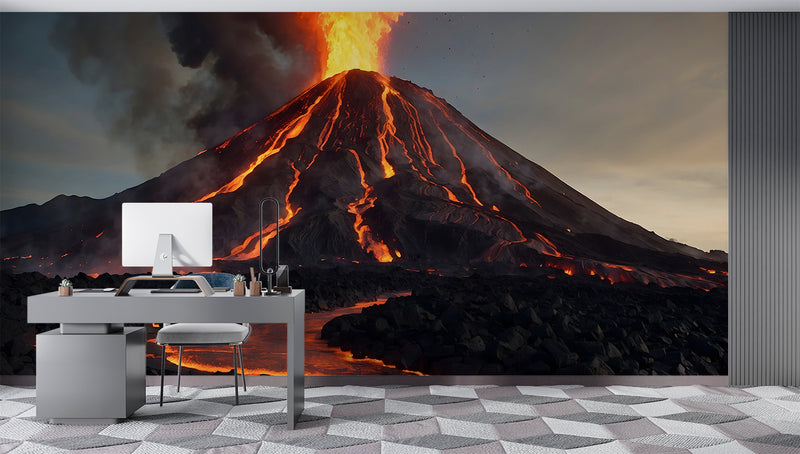 Brutal Energy Wall Print For Bedroom, Garage, Or Office Self-Adhesive Full Wall Wallpaper "Volcano With Lava" 🌋