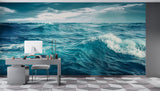 "Nature Print Modern Non-Woven Wallpaper for Bedroom, Lounge Area — 'Blue Sea Waves'"
