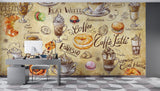 Non-woven wallpaper, vibrant wall decor for kitchen or café – "Coffee and Dessert in Vintage Style"