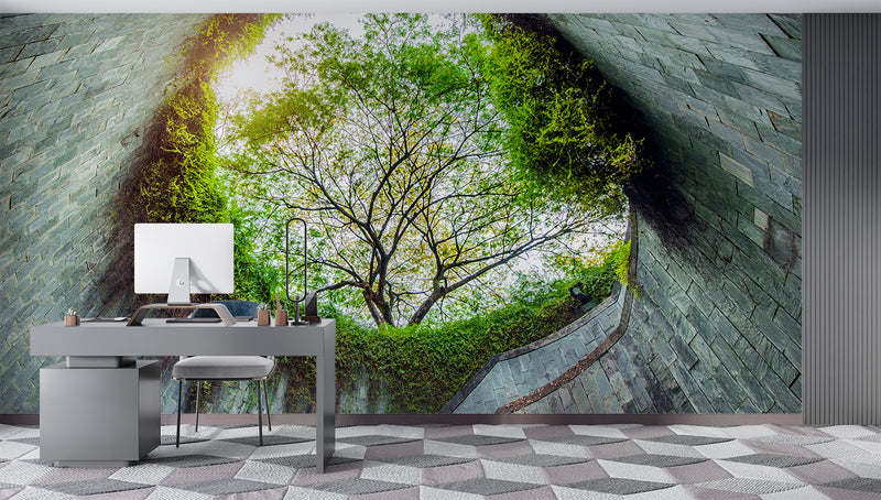 A blend of urban and nature for full-wall Vinyl Wallpaper Peel and Stick Mural, ideal for offices, living rooms, or venue design: "Fort Canning Park, Singapore" 🌿🏙️