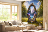 Enchanted Forest Portal Peel and Stick Mural | Fairy Tale Castle Waterfall Magical View Wallpaper
