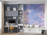 Dreamy Iridescent Bubbles Wall Mural - Pastel Sky & Soft Clouds Peel and Stick Wallpaper