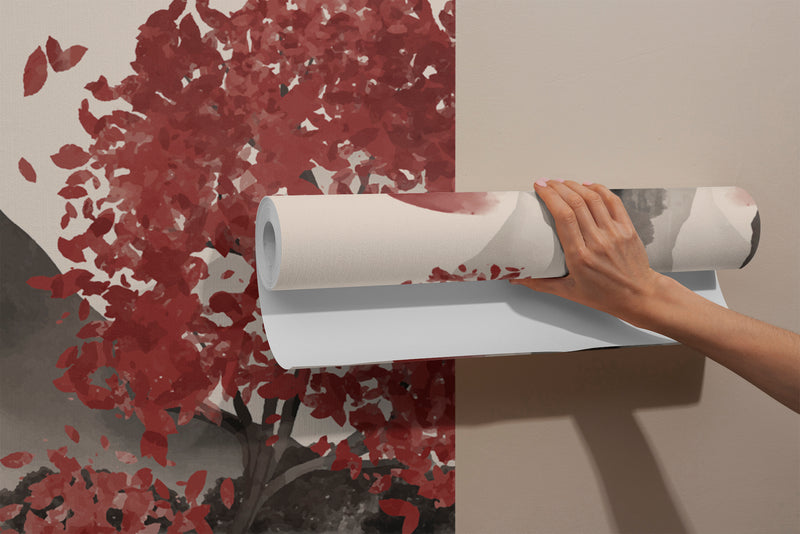 🌅"Watercolor Japanese Sumi-e Style With Minimalist Touch Self-Adhesive Wallpaper For Cozy Living Room, Bedroom, Home Gym "Japanese Sunset" 🌅