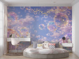 Dreamy Iridescent Bubbles Wall Mural - Pastel Sky & Soft Clouds Peel and Stick Wallpaper
