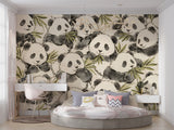 Adorable Watercolor Panda & Bamboo Removable Wall Mural - Eco-Friendly Nursery & Kids Room Wallpaper Decor