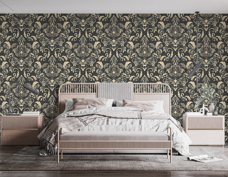 Vintage Style Vinyl Wallpaper Wallpaper for Themed Venue Design, Living Room, or Bedroom. Wall Print 'Royal Damask Ornament'