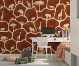 African Safari Animals Silhouette Wallpaper Giraffe Peel and Stick Wall Mural