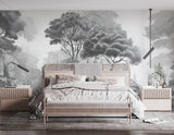 Vintage Style Art Print Graphic Non-Woven Wallpaper Black And White, Grey Shade For Office, Living Room, Bedroom 'Black And White Landscape: Forest Harmony' 🌲
