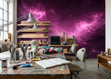 Pink Nebula Galaxy Wall Mural - Cosmic Space Removable Non-Woven Wallpaper
