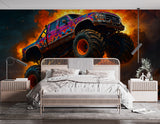 Car Print Peel and Stick Wall Mural for Full Wall in Hall, Office, Living Room "Monster Truck: Flame of Danger" 🔥🚙