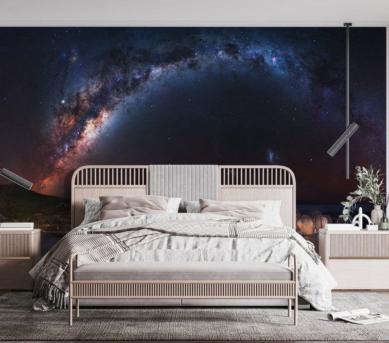 Nature and Space Wall Mural – Unique Design for Living Room, Office, Bedroom | Self-Adhesive Accent Wall Mural – Art Wall for Bedroom "Milky Way over the Ocean"🌌✨