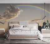 Nature and Urban Wall Mural – Self-Adhesive Full Wall Art for Bedroom, Office, Living Room | "Rainbow over the City" Home Print 🌆🌈