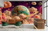 Whimsical Galaxy Cotton Candy Clouds Wallpaper – Pink Dreamscape Space Mural for Nursery & Playroom