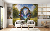Enchanted Forest Portal Peel and Stick Mural | Fairy Tale Castle Waterfall Magical View Wallpaper
