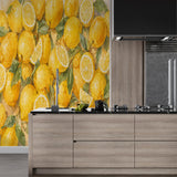 Watercolor Lemon Citrus Fruit Wallpaper – Mediterranean Peel and Stick Wall Mural