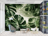 Dark Tropical Monstera Leaves Wall Mural - Peel & Stick Wallpaper