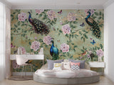 Non-Woven Vintage Floral Wallpaper Royal Peacock Garden Wall Mural