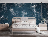 Art Wall Mural 🎨 Full Wall Peel and Stick Wallpaper "Painted Jellyfish" Wall Murals For Office Living Room