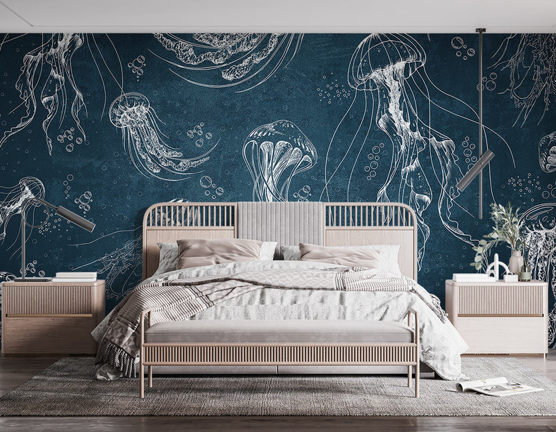 Art Wall Mural 🎨 Full Wall Peel and Stick Wallpaper "Painted Jellyfish" Wall Murals For Office Living Room