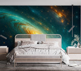 Wallpapers For Cosmic Design Vinyl Wallpaper Peel and Stick For Living Room, Hall, Art Design For Office "Spiral Galaxy In Radiance" Accent Wall 🌌✨