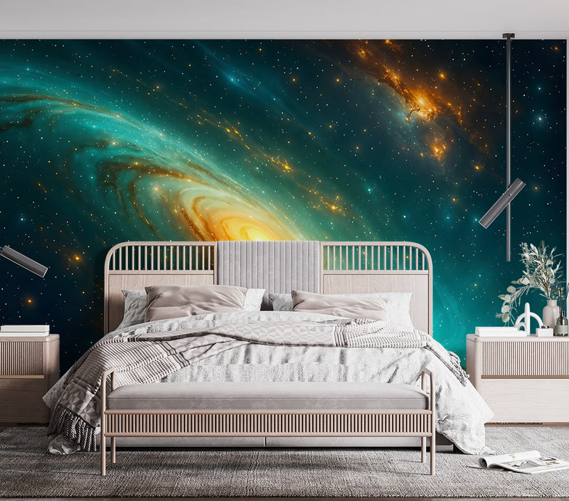 Wallpapers For Cosmic Design Vinyl Wallpaper Peel and Stick For Living Room, Hall, Art Design For Office "Spiral Galaxy In Radiance" Accent Wall 🌌✨