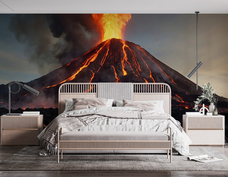 Brutal Energy Wall Print For Bedroom, Garage, Or Office Self-Adhesive Full Wall Wallpaper "Volcano With Lava" 🌋