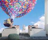 Floating House Balloon Wall Mural – Colorful Hot Air Balloon Peel and Stick Wallpaper