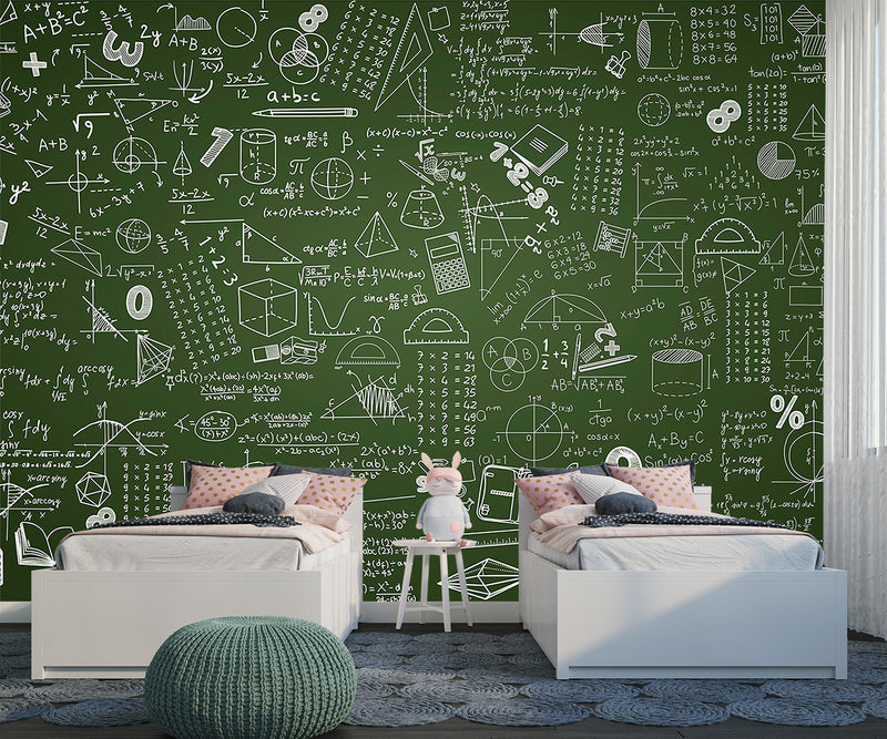 Wallpaper with formulas Math tasks design for kids’ room Peel and stick Mural Wall art Poster Educational zone or school print 📘