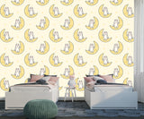 Peel and Stick Wall Mural “Happy Bunnies on the Moon” – Kids Room Wallpaper