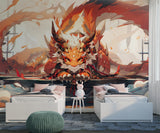 Anime Print Self-Adhesive Wallpaper For Whole Wall Animation Style For Kids Room, Living Room "Japanese Dragon Guardian" 🐉