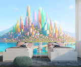 Peel and Stick Wallpaper Kids Room Print – Cartoon City Design for Playroom | Future City Full Wall Mural