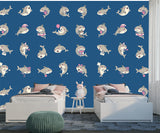 Kids Wall Murals Underwater Theme, Self-Adhesive Full Wall Wallpaper “Funny Sharks” Art Wall for Children’s Playroom 🦈💙