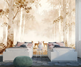 Forest Animals Wall Mural Peel and Stick Wallpaper for Kids’ Room Forest Design for Playroom Baby Deer Illustration Nursery Wall Art