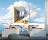 Dreamy Sky Library Wall Mural for Kids Room – Magical Floating Books Self-Adhesive Wallpaper