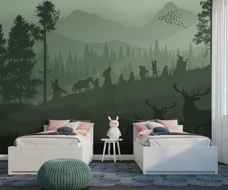Self-adhesive wallpaper for a kids' room with a spirit of adventure and a magical atmosphere, accent wall art print "Silhouettes of Heroes" ✨