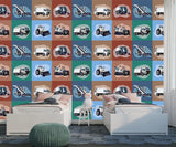 Self-Adhesive Wall Mural – Construction Vehicles Pattern Wallpaper for Kids Room | Peel and Stick Photo Wallpaper