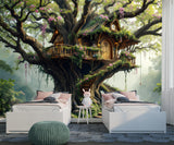 Children’s Dream Fantasy-Themed Mural Desing, Self-Adhesive Kids Wallpaper, Nursery Room Print, ‘Treehouse’ Wall Art