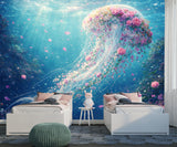 Non-Woven Wallpaper Ethereal Jellyfish Ocean Wall Mural Premium Marine Decor