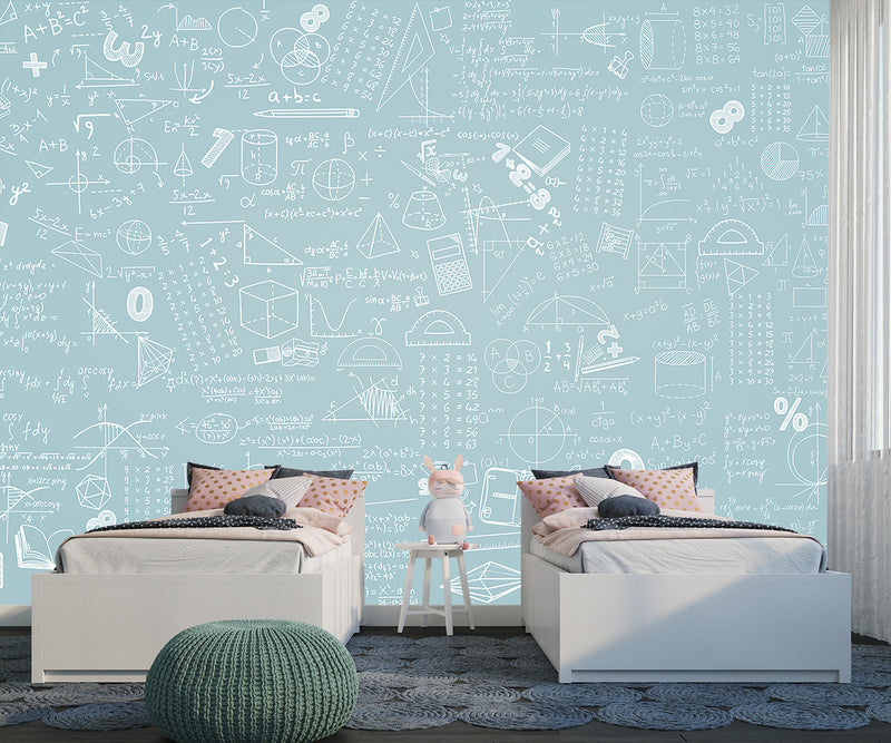 Pastel tones Math formulas and examples wall mural for kids’ room Non-woven wallpaper Print for office Accent wall for school Calm color palette 🧠