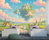 Floating Castle Fantasy Kids Wallpaper – Pastel Dreamland Peel and Stick Mural for Nursery and Playroom