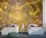 Enchanted Forest Kids Wallpaper – Traditional Fairy Path Mural with Lanterns and Flowers for Nursery and Playroom