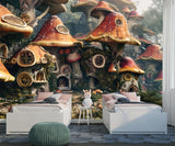 Fantasy Print for Kids Room, Non-Woven Wall Murals, Botanical Design “Mushroom City” for Children’s Playroom 🌿🍄