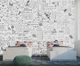 Graphic wallpaper Science theme Mathematical wallpaper Full wall peel and stick mural for kids’ room or living room Educational space print Gray background "Mathematical Formulas" 🧮
